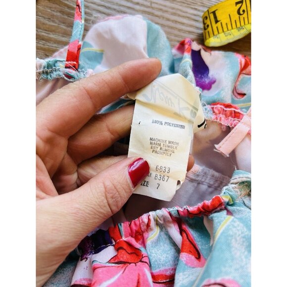 VTG 70s Hawaiian Floral Frilly Ruffled Sun Dress Rockabilly Preppy - Picture 4 of 8